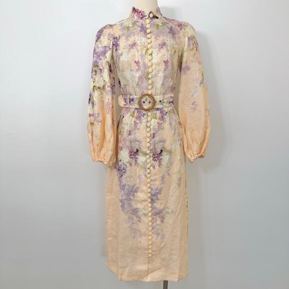 ZIMMERMANN Lyrical Buttoned Midi Dress Floral Print Linen 0 (US 4) NWT - Picture 2 of 16